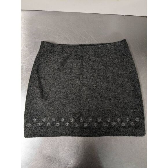 Oxford & Fulham Vintage Y2K Women's 100% Wool Gray Mini Skirt With Embroidered F - Picture 1 of 6